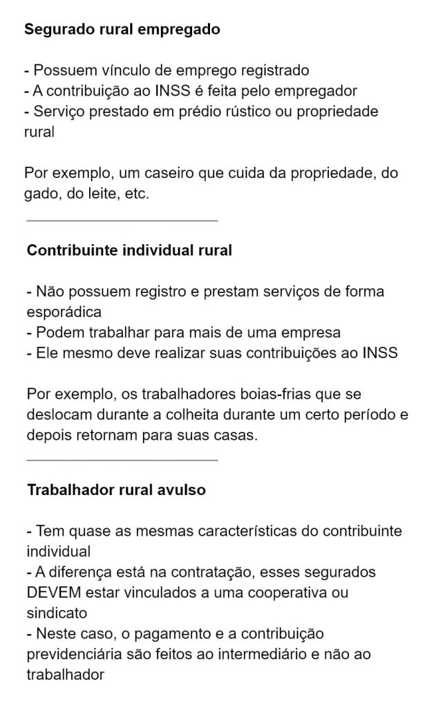 Iliustração com exemplos de aposentadoria rural