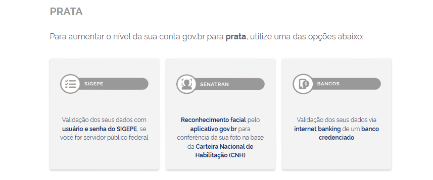 Imagem indicando como aumentar o nível prata no site gov.br