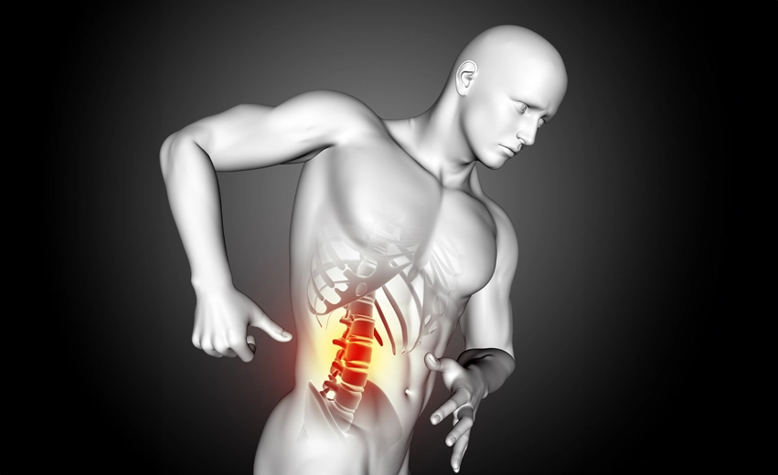 Ilustração de homem com dor nas costas.