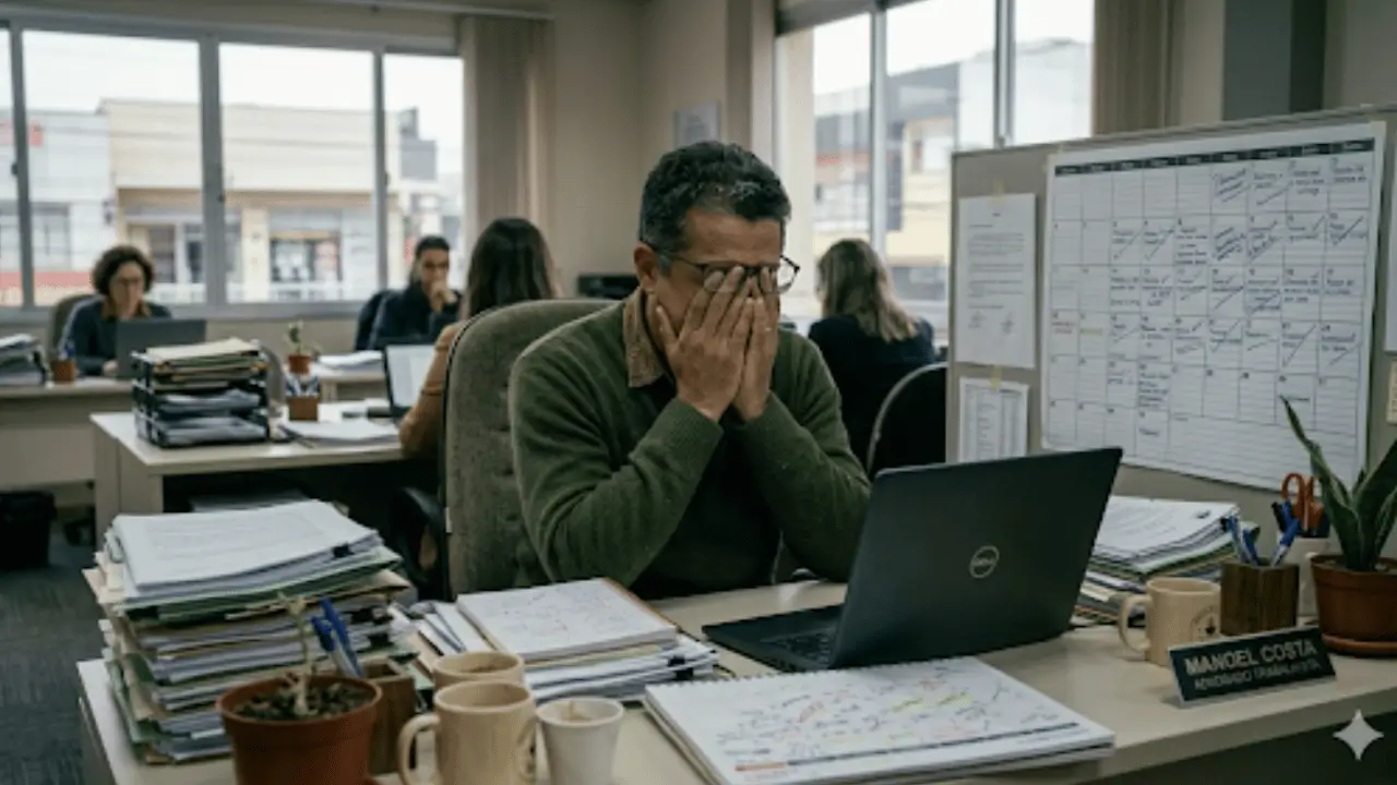 Homem estafado no escritório de trabalho