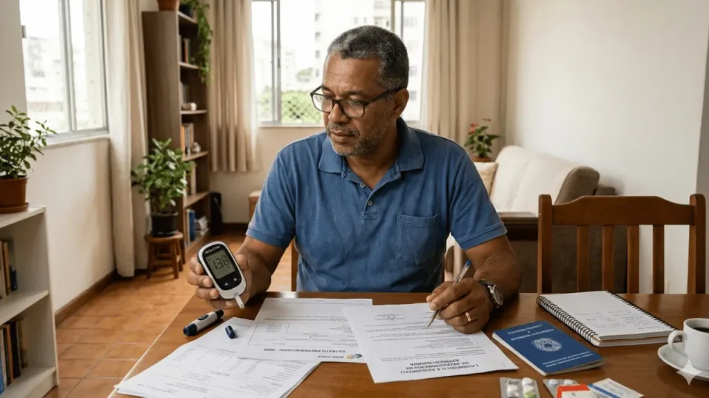 Homem controlando sua diabetes