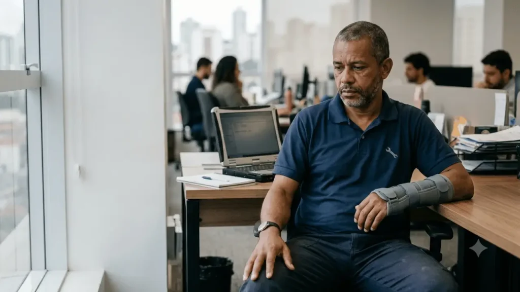 Auxílio-Acidente de trabalho: quem tem direito, quanto recebe e como pedir ao INSS Homem em ambiente operário