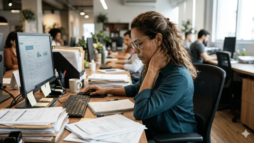 Indenização por doença adquirida no trabalho: como funciona e quanto você pode receber Mulher com dor
