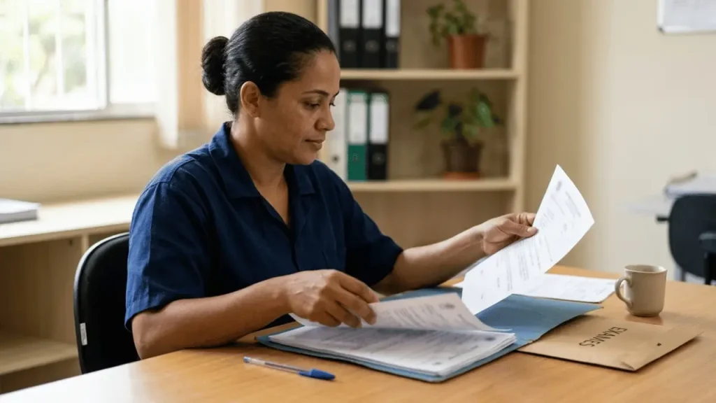 Acidente de Trabalho Típico: o que caracteriza e quais os direitos do trabalhador Mulher observando documentos