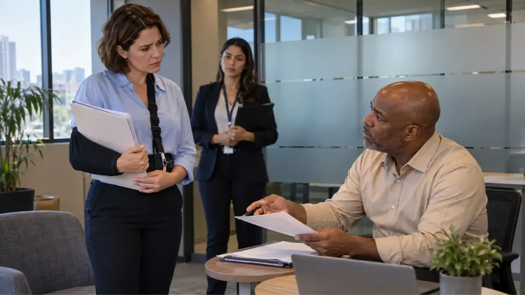 Mulher machucada no trabalho recendo direito limbo previdenciario
